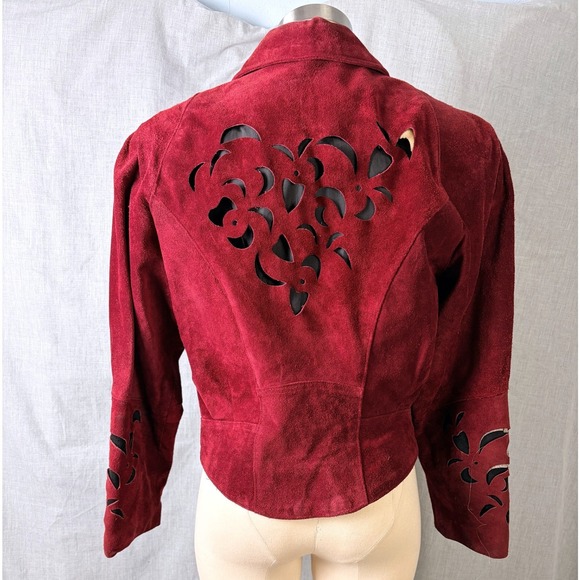 Phoenix Jackets & Blazers - Vintage Phoenix Burgundy Black Suede Cutout Cropped Jacket M Art Western AS‎ IS